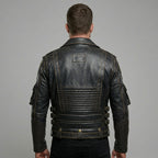 Herren-Leder-Rennjacke im Indianer-Stil – Rot-Schwarz-Motorrad-Bomberjacke