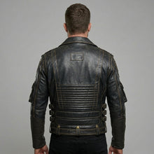 Laden Sie das Bild in den Galerie-Viewer, Herren-Leder-Rennjacke im Indianer-Stil – Rot-Schwarz-Motorrad-Bomberjacke
