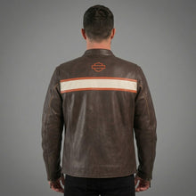 Laden Sie das Bild in den Galerie-Viewer, Harley Bikerlederjacke für Herren – Braun &amp; Schwarz
