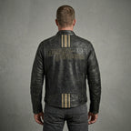 Men’s Harley-Style Leather Biker Jacket – Embroidered Star & Script Design