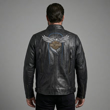 Laden Sie das Bild in den Galerie-Viewer, Vintage Harley-Stil Leder-Motorradjacke für Herren – Jubiläumsgrafik-Edition
