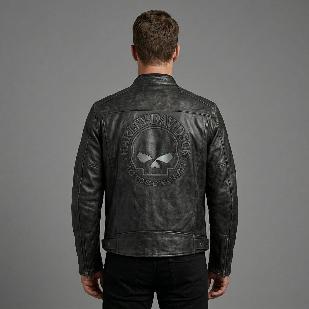 Herren Totenkopf Distressed Leder Bikerjacke – Harley-Style Moto