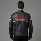 Herren Indian Motorcycle Style Vintage Bikerjacke aus Leder – Besticktes Skript-Logo