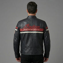 Laden Sie das Bild in den Galerie-Viewer, Herren Indian Motorcycle Style Vintage Bikerjacke aus Leder – Besticktes Skript-Logo
