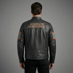 Herren Harley-Davidson Style Motorradjacke aus schwarzem Leder – Orange Script Edition