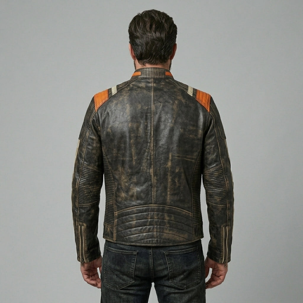 Herren-Lederjacke im Retro-Streifen-Design – Moto-Style in limitierter Auflage