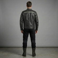 Load image into Gallery viewer, Men’s Harley-Style Distressed Leather Biker Jacket – Vintage Anthracite Moto
