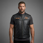 Men’s Harley-Style Leather Roadster Vest – Premium Black Top-Grain