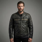 Herren Distressed Leder Bikerjacke – Harley Davidson Vintage Racing Moto Stil