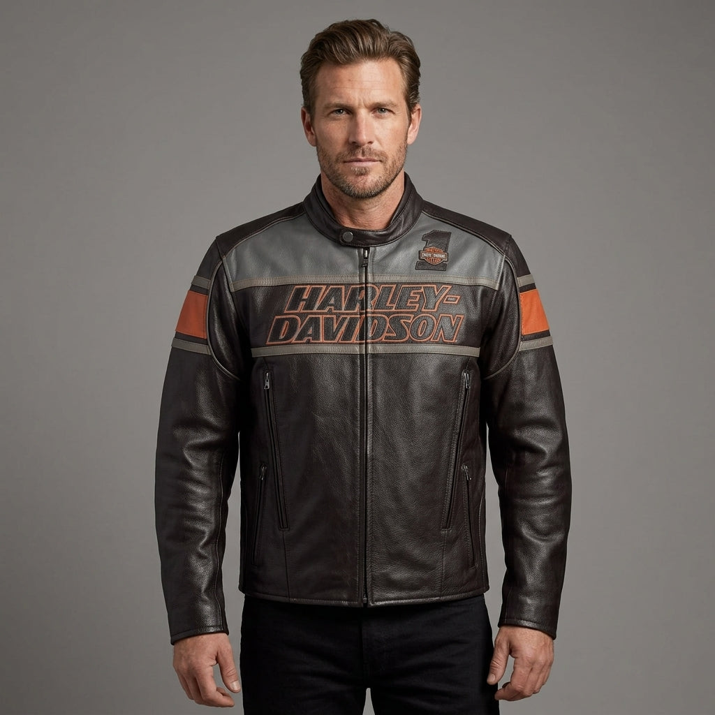 Heritage Racing Braune Leder Bikerjacke – Klassischer Harley Moto Stil