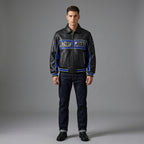 Men’s Black & Blue Leather Varsity Jacket – Premium Urban Bomber Style