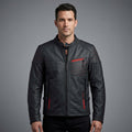 Men’s Matte Black Leather Biker Jacket – Red Stitch Harley Moto Style