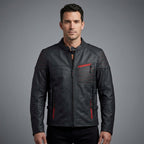 Men’s Matte Black Leather Biker Jacket – Red Stitch Harley Moto Style