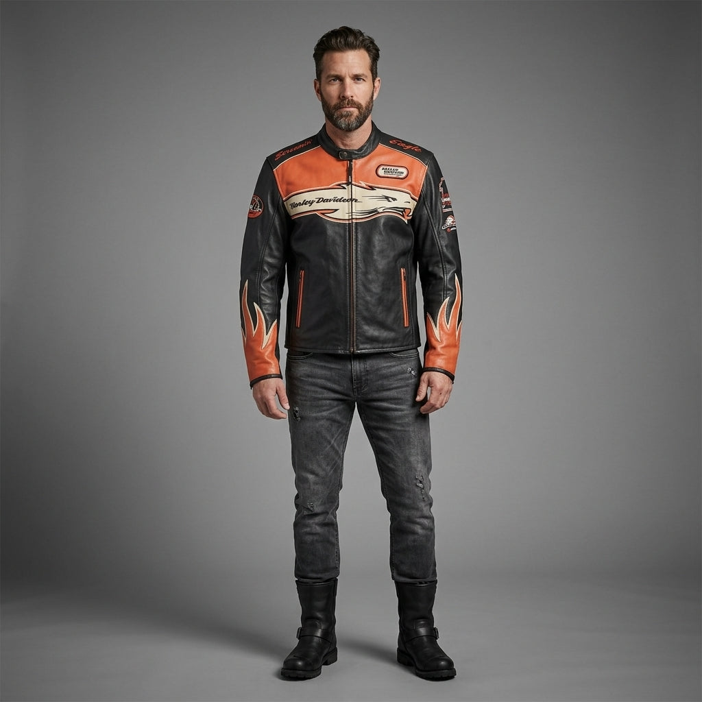 Harley Davidson Screamin Eagle Vintage Racing Lederjacke