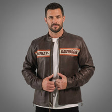 Laden Sie das Bild in den Galerie-Viewer, Harley Bikerlederjacke für Herren – Braun &amp; Schwarz
