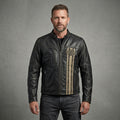 Men’s Harley-Style Leather Biker Jacket – Embroidered Star & Script Design