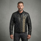 Men’s Harley-Style Leather Biker Jacket – Embroidered Star & Script Design