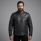 Men’s Vintage Harley-Style Leather Moto Jacket – Anniversary Graphic Edition