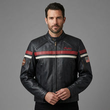 Laden Sie das Bild in den Galerie-Viewer, Herren Indian Motorcycle Style Vintage Bikerjacke aus Leder – Besticktes Skript-Logo
