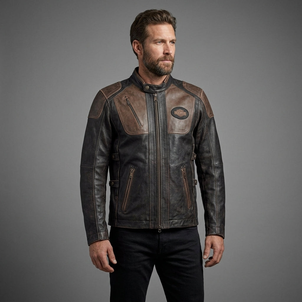 Herren Harley-Davidson Stil Adlerflügel Leder-Bikerjacke