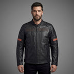 Men’s Harley-Style Black Leather Moto Jacket – Quilted Shoulder Detail