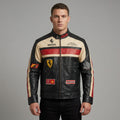 Herren Motorradjacke aus schwarzem Leder – Rennsport-Stil mit orangefarbenen und grauen Akzenten