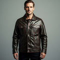 Men’s Brown Nappa Leather Bomber Jacket – Burgundy Piping Aviator Coat