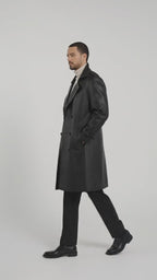 Delmar Men’s Black Leather Double-Breasted Coat – Luxury Classic Overcoat