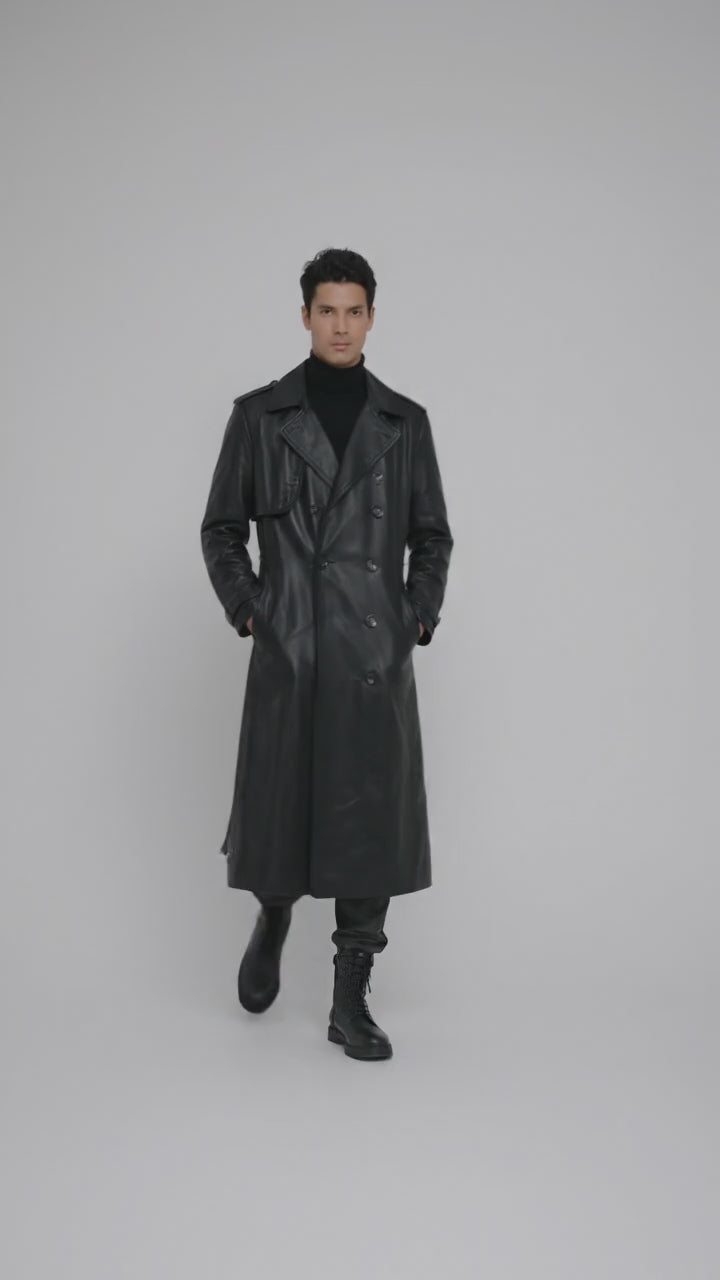 Men’s German Officer WW2 Style Leather Trench Coat – Classic Military Edition