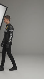 Leder-Rennsportjacke für Herren – Bestickte Brustschrift-Edition