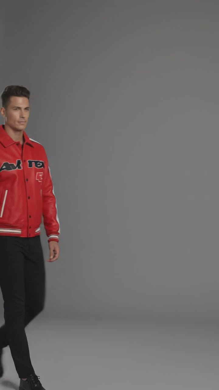Klassische Motorradjacke aus Leder für Herren – Orange & Creme mit Kontrasteinsätzen