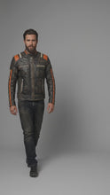 Load and play video in Gallery viewer, Men’s Retro Stripe Leather Riding Jacket – Limited Edition Moto Style
