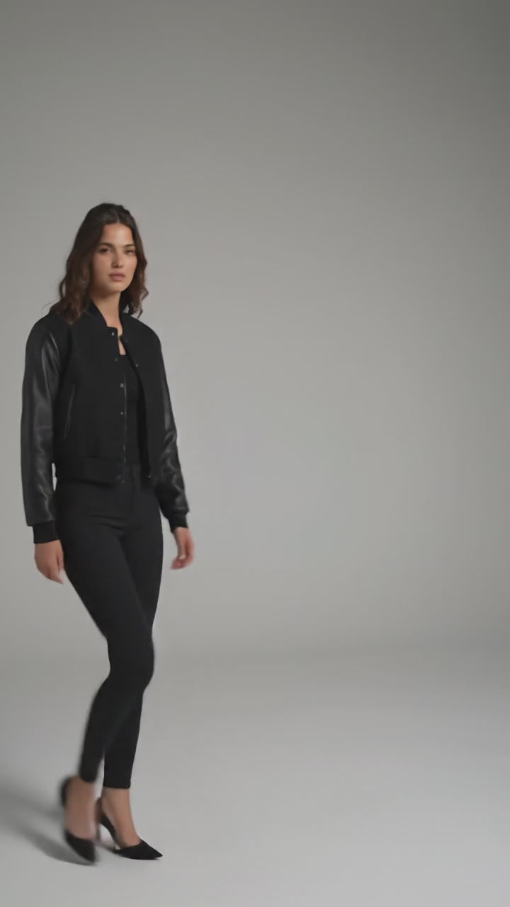 Women’s Polo Ralph Lauren Black Cropped Leather varsity jacket