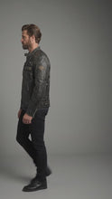 Load and play video in Gallery viewer, Men’s Distressed Leather Biker Jacket – Harely Davidson Vintage Racing Moto Style
