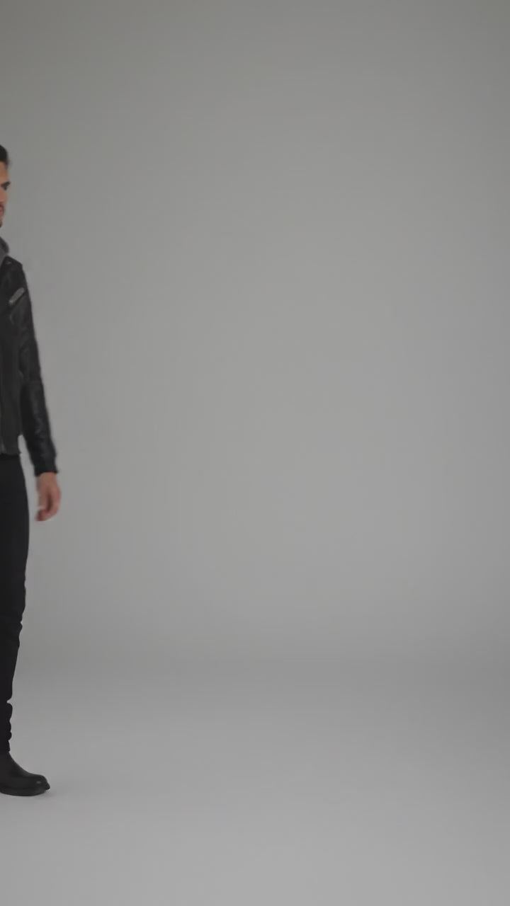 Herren schwarze Kapuzen-Bikerjacke aus Rindsleder – Harley-Stil Moto
