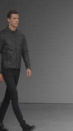 Men’s Matte Black Leather Biker Jacket – Adjustable Buckle Moto Style