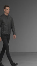 Load and play video in Gallery viewer, Men’s Matte Black Leather Biker Jacket – Adjustable Buckle Moto Style
