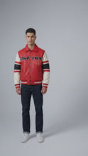 Load and play video in Gallery viewer, All Star Varsity Leather Bomber Jacket – Salvage Red Edition
