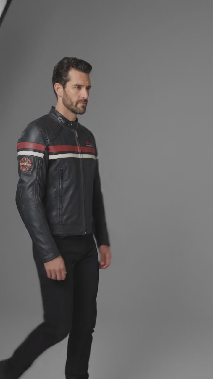 Herren Indian Motorcycle Style Vintage Bikerjacke aus Leder – Besticktes Skript-Logo