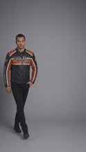 Laden und Abspielen von Videos im Galerie-Viewer, Herren Harley-Stil Leder-Racing-Jacke – Ikonische orange-schwarze Trikolor-Moto
