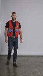 Red Spider Web Leather Vest – Bold Streetwear Biker Style