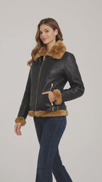 Women’s Tressano Black Real Shearling Aviator Jacket