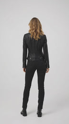 Damen Lederjacke Schwarz Cafe Racer – Gesteppte Biker-Passform