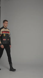 Herren Motorradjacke aus schwarzem Leder – Rennsport-Stil mit orangefarbenen und grauen Akzenten