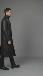 Men’s Deux Black Leather Duster Coat – Classic Long Western Overcoat