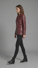 Load and play video in Gallery viewer, Women’s Burgundy Real Leather Biker Jacket – Classic Moto Style

