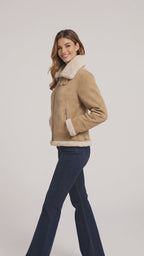 Women's Light Beige Lambskin Aviator Jacket