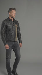 Men’s Harley-Style Leather Biker Jacket – Embroidered Star & Script Design