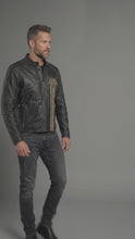 Load and play video in Gallery viewer, Men’s Harley-Style Leather Biker Jacket – Embroidered Star &amp; Script Design
