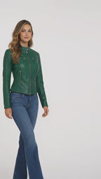 Women’s Green Cafe Racer Leather Jacket